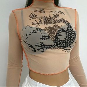 Cute mesh dragon crop top